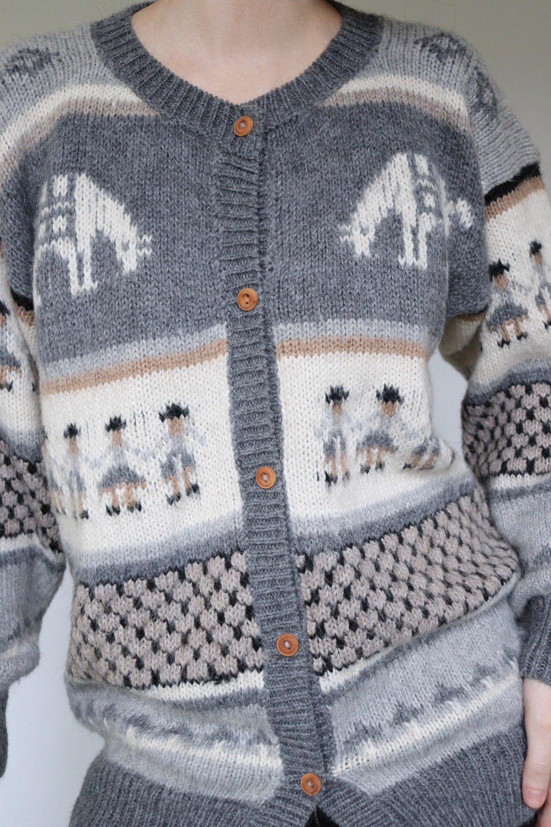 The Peruvian Cardigan - vintage knitted alpaca cardigan - S up to M/L