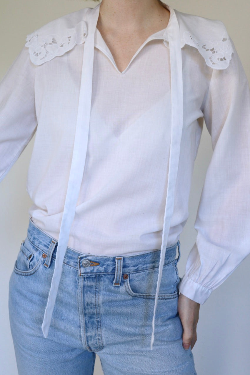 The Floral Collar - vintage cotton blouse - S up to M