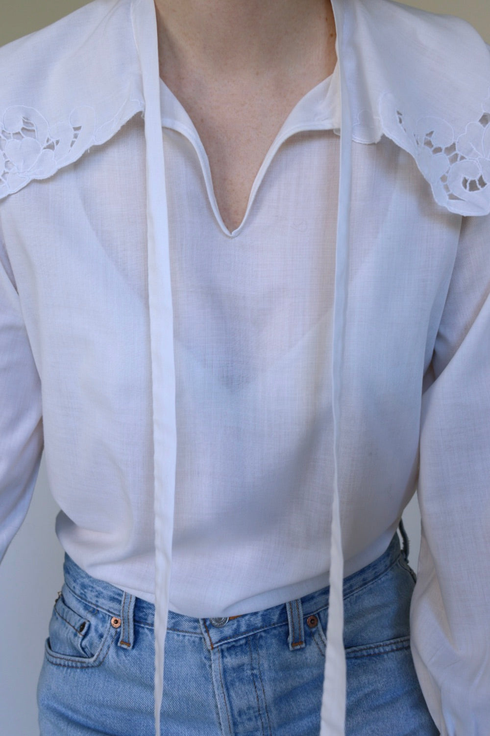 The Floral Collar - vintage cotton blouse - S up to M