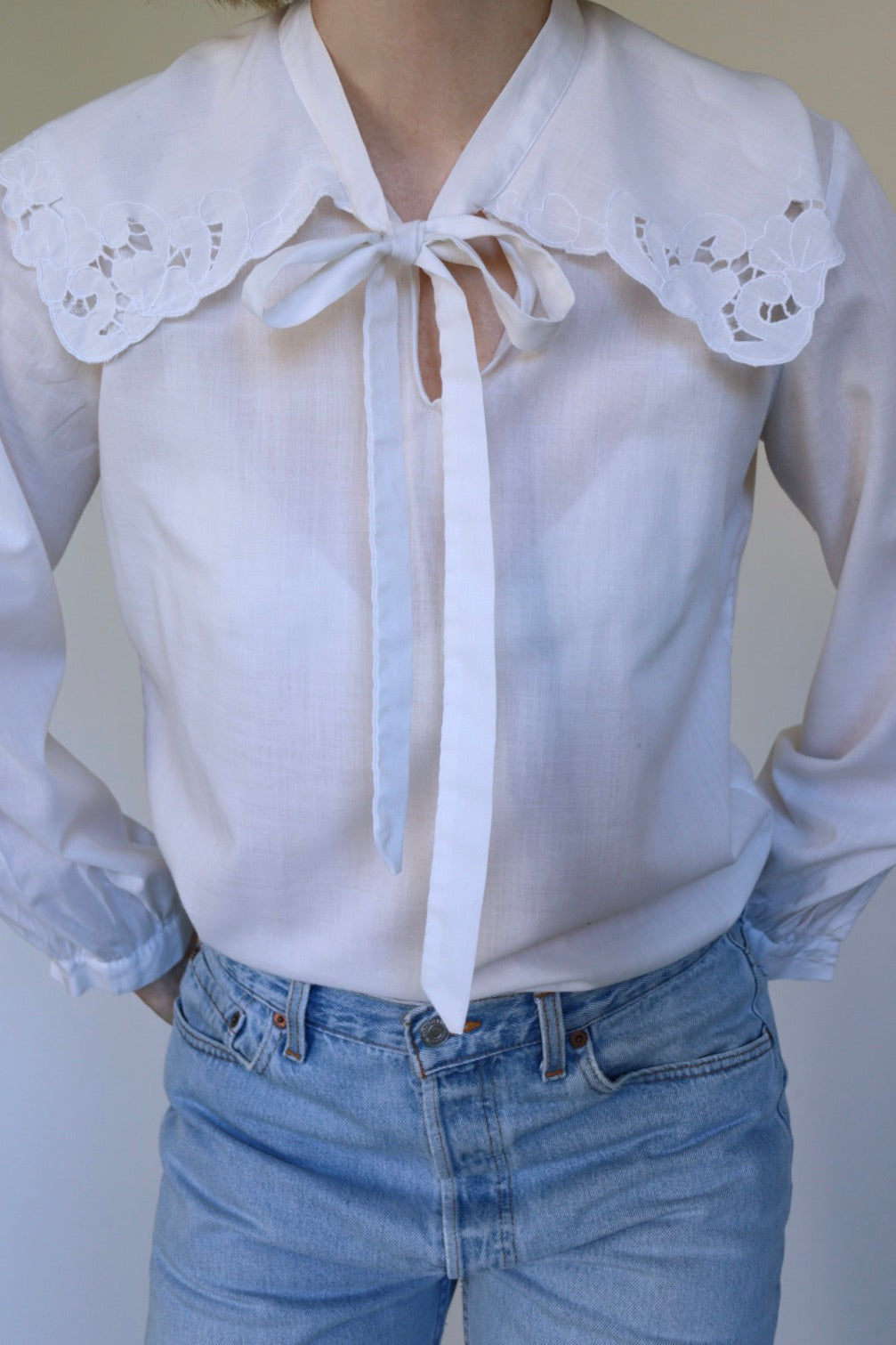 The Floral Collar - vintage cotton blouse - S up to M