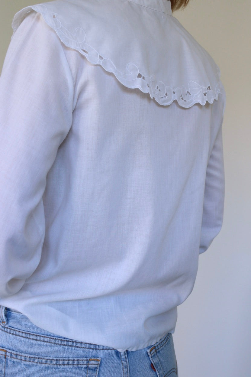 The Floral Collar - vintage cotton blouse - S up to M