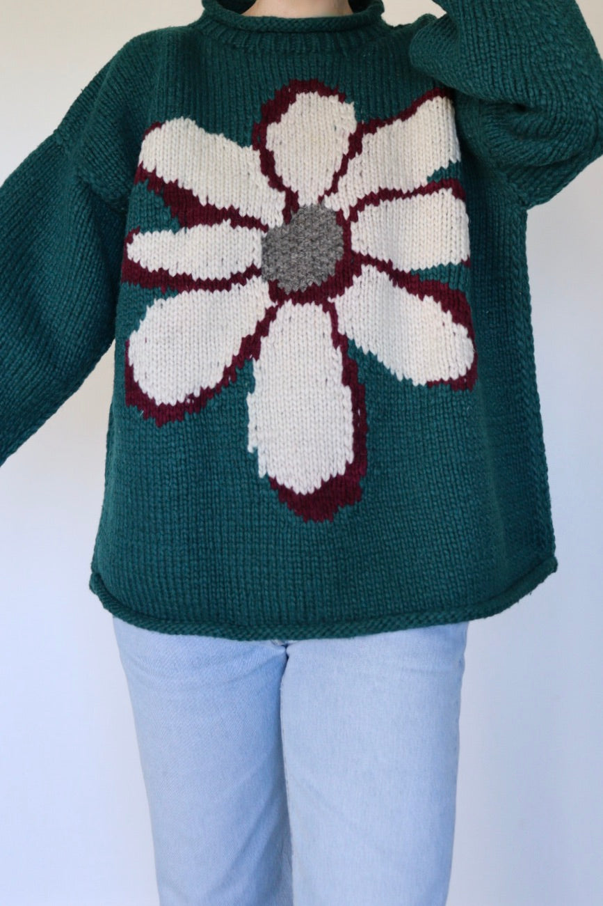 The Teal Daisy - vintage knitted sweater - S up to XXL