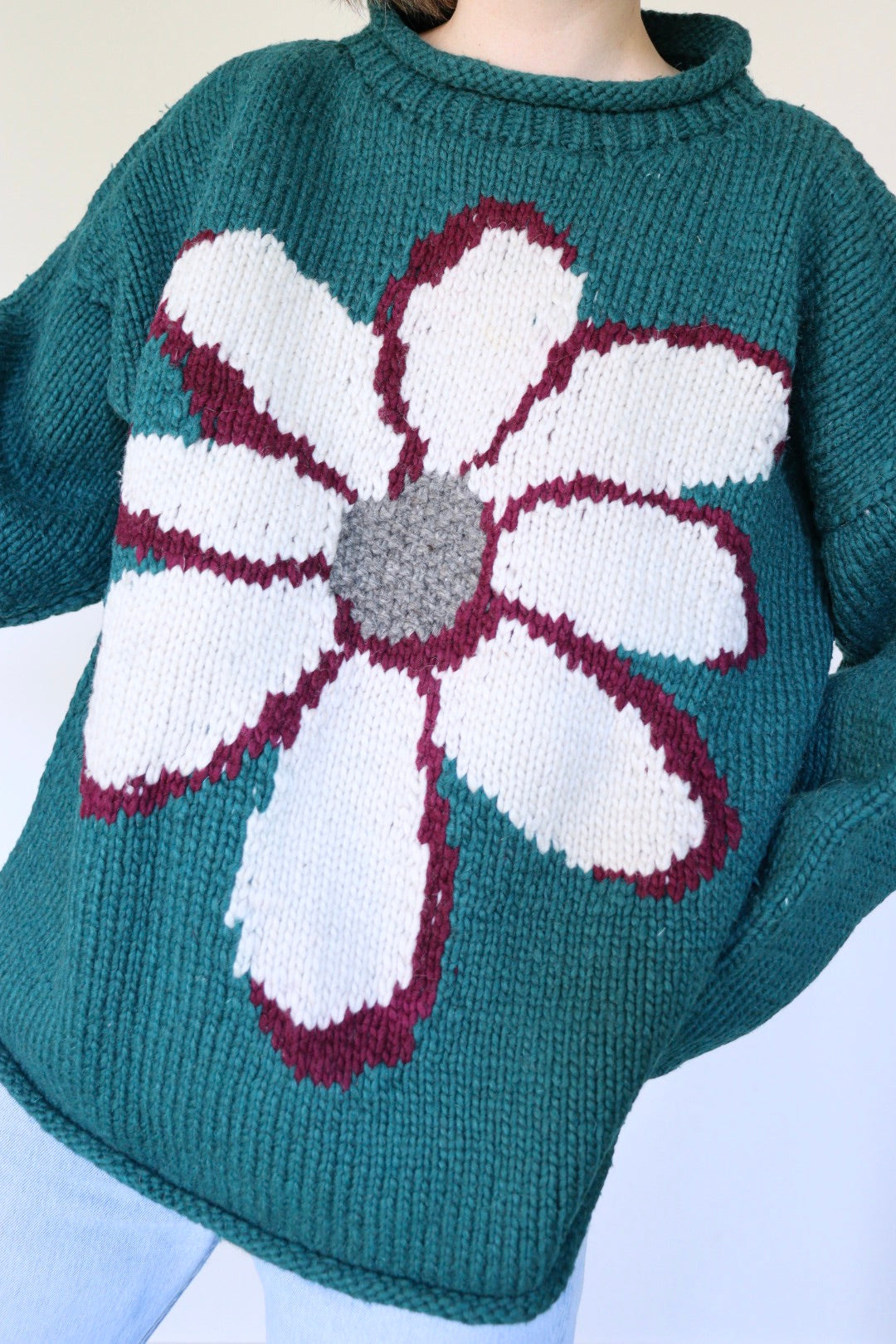 The Teal Daisy - vintage knitted sweater - S up to XXL