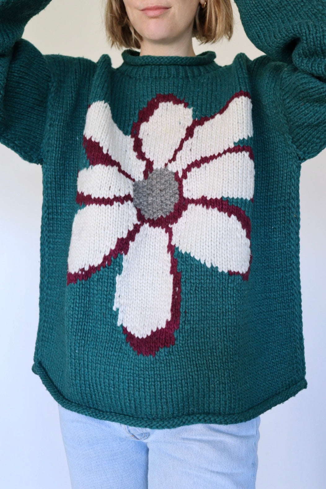 The Teal Daisy - vintage knitted sweater - S up to XXL