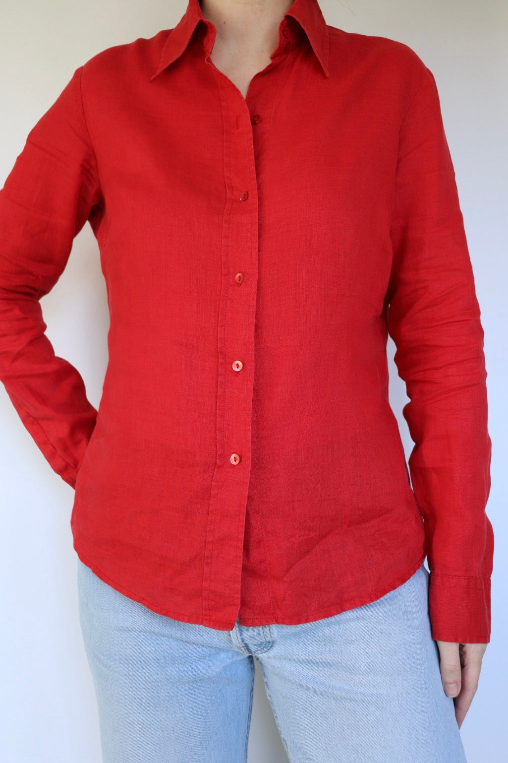 The Red Linen - vintage linen blouse - S up to M
