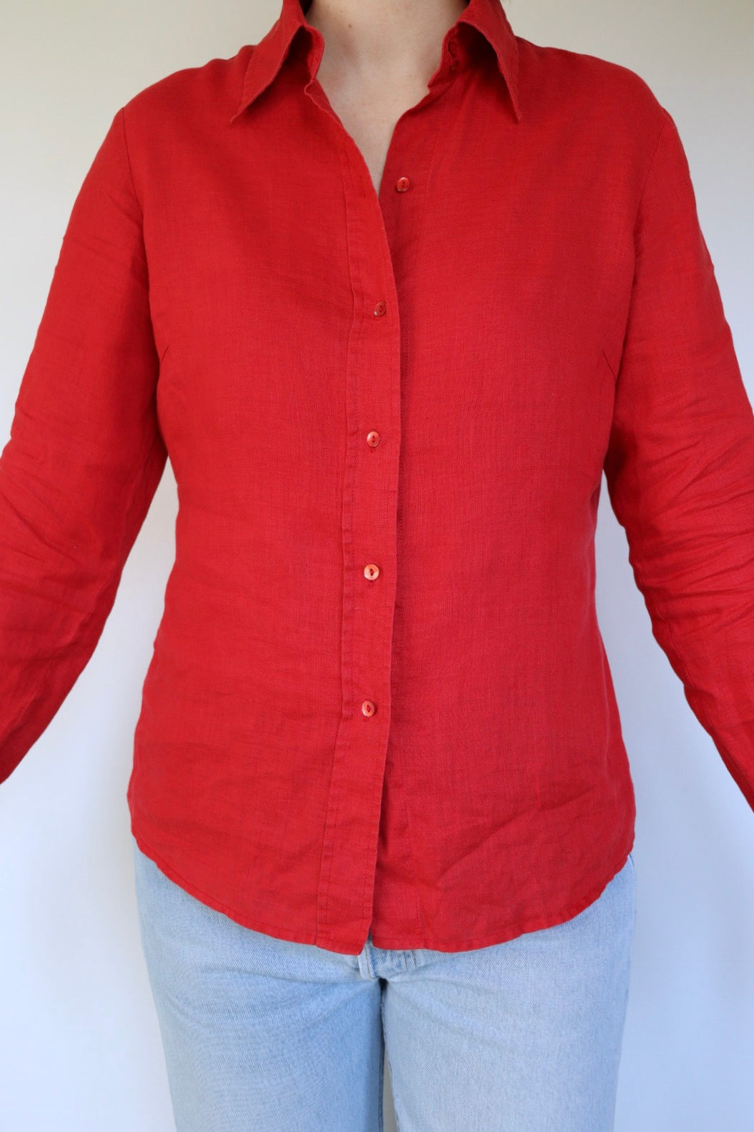 The Red Linen - vintage linen blouse - S up to M
