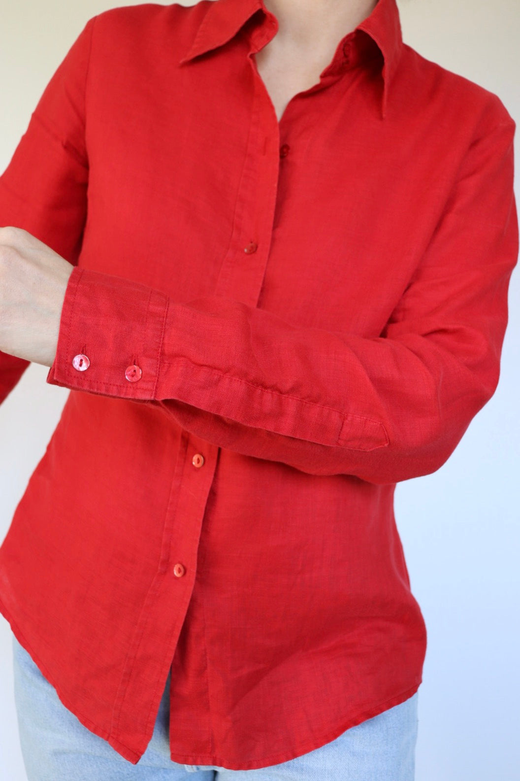 The Red Linen - vintage linen blouse - S up to M