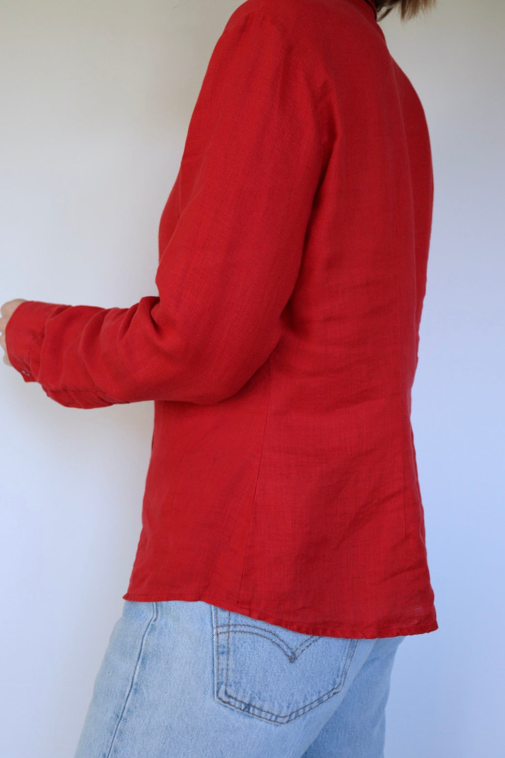 The Red Linen - vintage linen blouse - S up to M