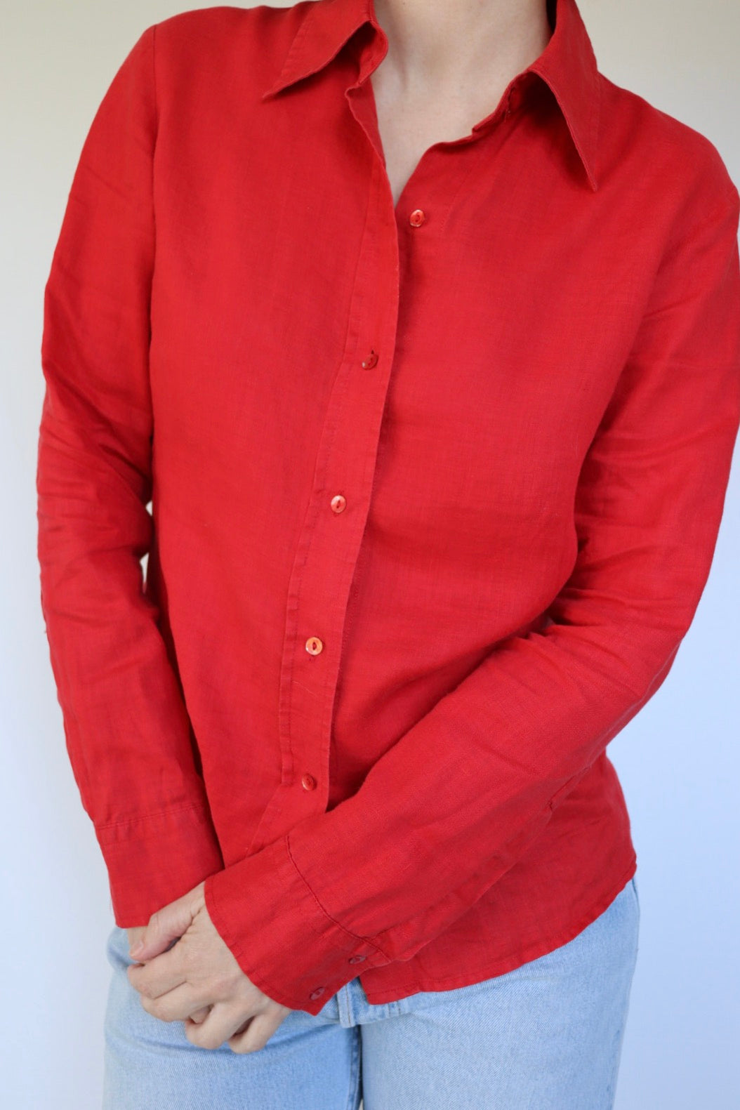 The Red Linen - vintage linen blouse - S up to M