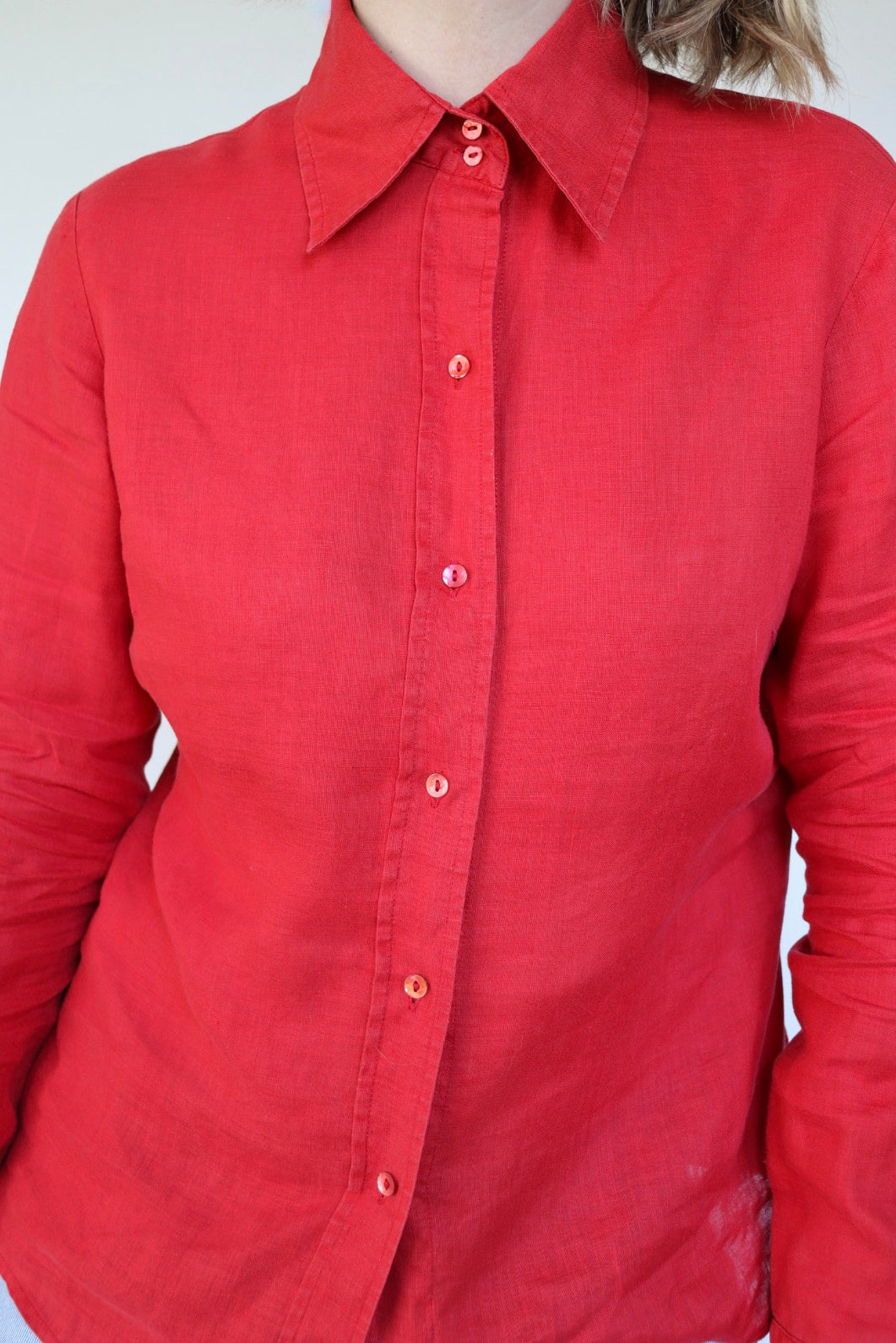 The Red Linen - vintage linen blouse - S up to M