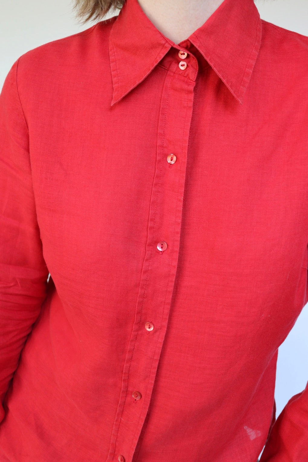 The Red Linen - vintage linen blouse - S up to M
