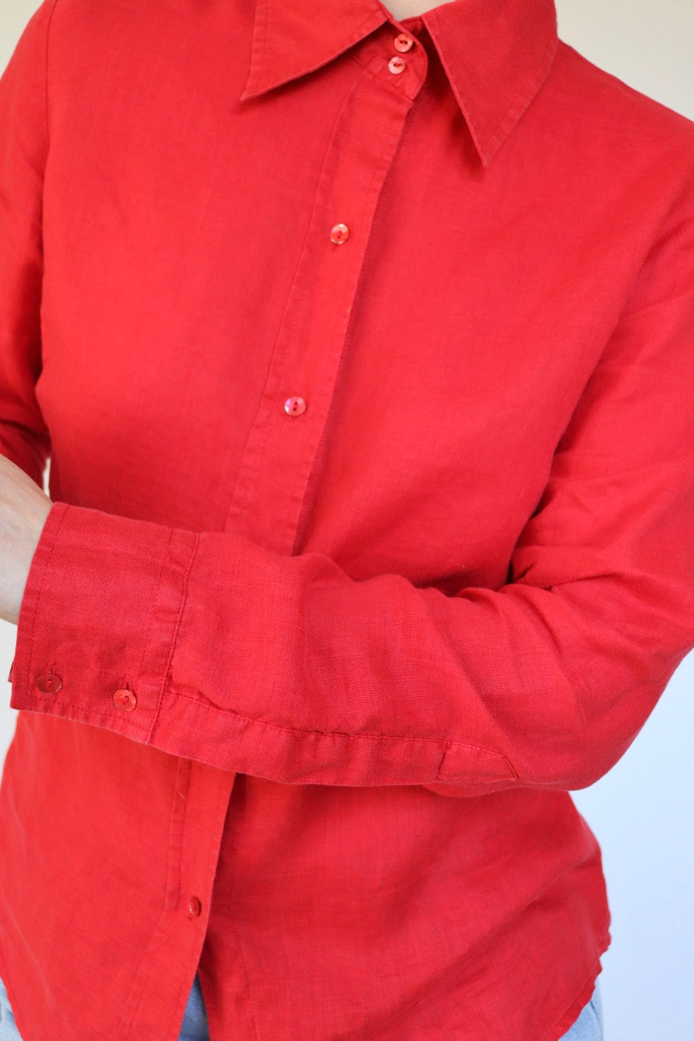 The Red Linen - vintage linen blouse - S up to M