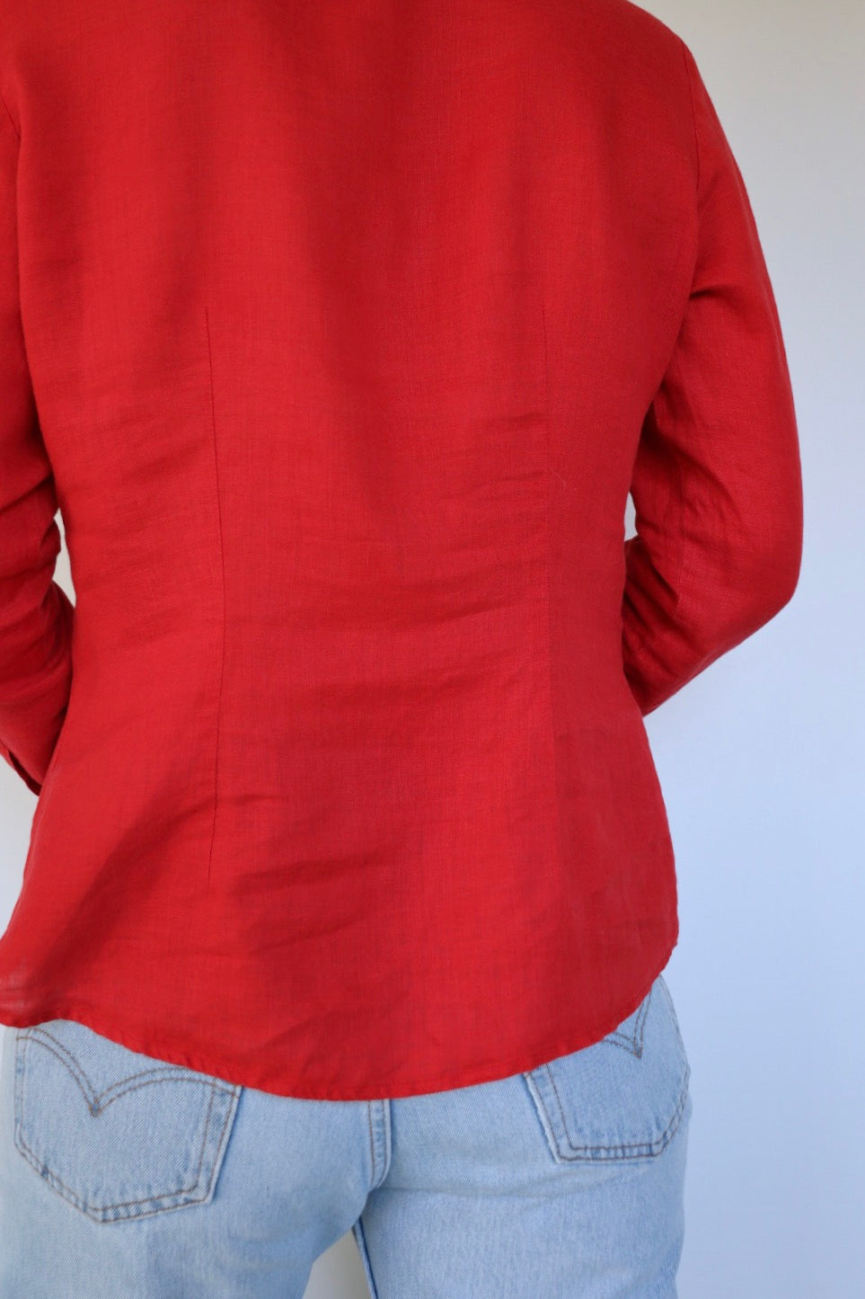 The Red Linen - vintage linen blouse - S up to M