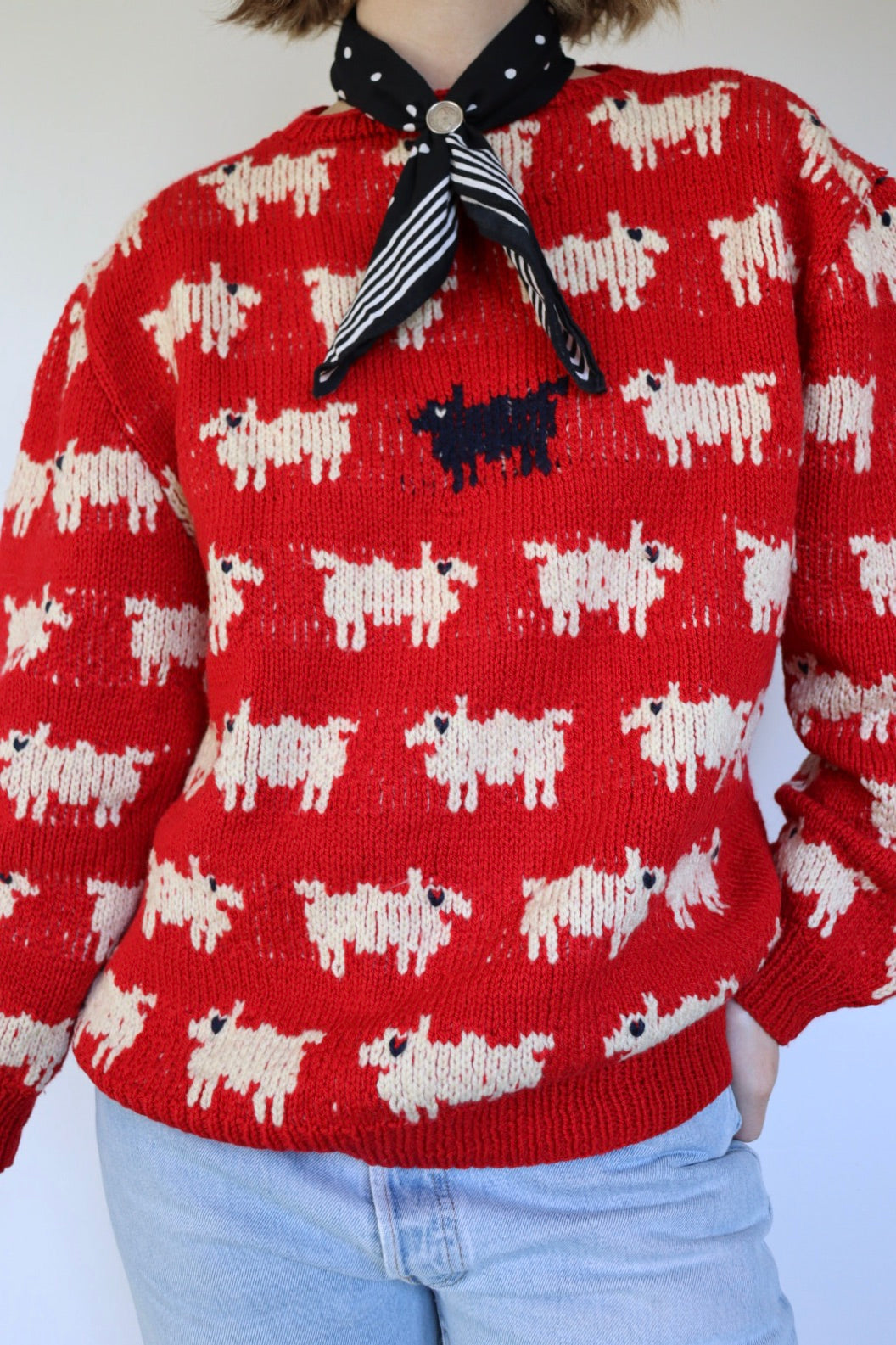 The Princess Diana - Black Sheep Sweater - handmade vintage knitted sweater - S up to M/L