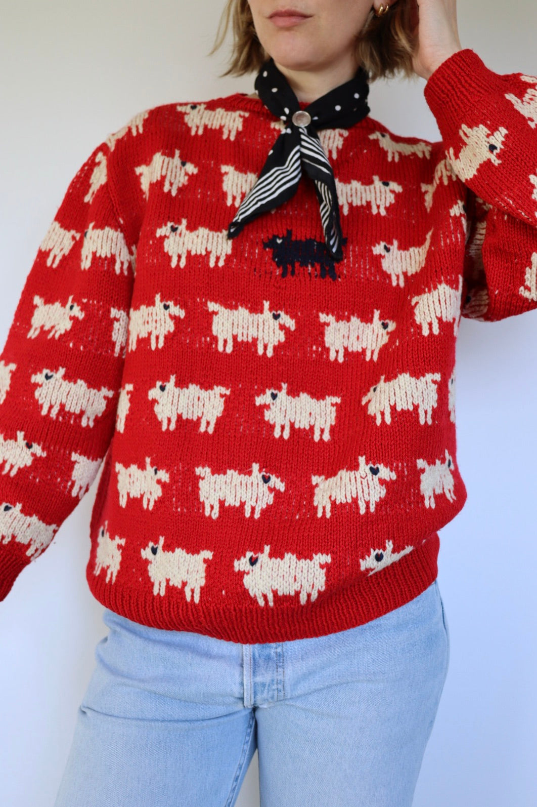 The Princess Diana - Black Sheep Sweater - handmade vintage knitted sweater - S up to M/L