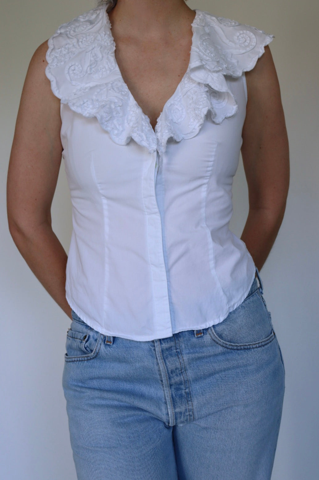 The Bold Collar - vintage y2k cotton blouse / top - S up to M