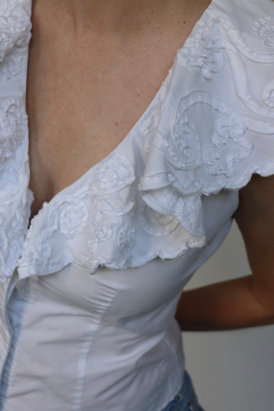 The Bold Collar - vintage y2k cotton blouse / top - S up to M
