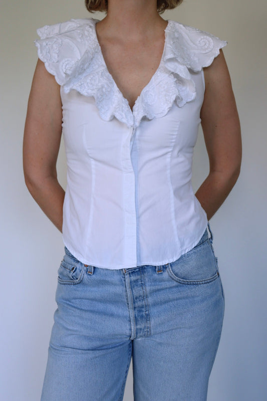 The Bold Collar - vintage y2k cotton blouse / top - S up to M