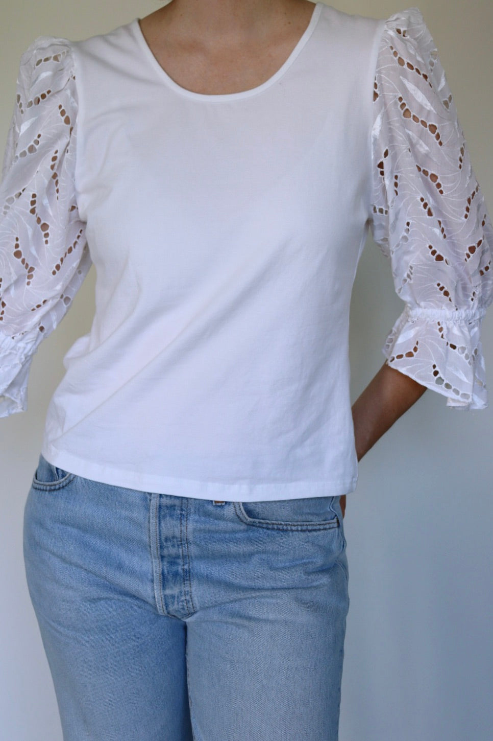 The Bold Sleeve - vintage white cotton blouse / top - S up to M/L