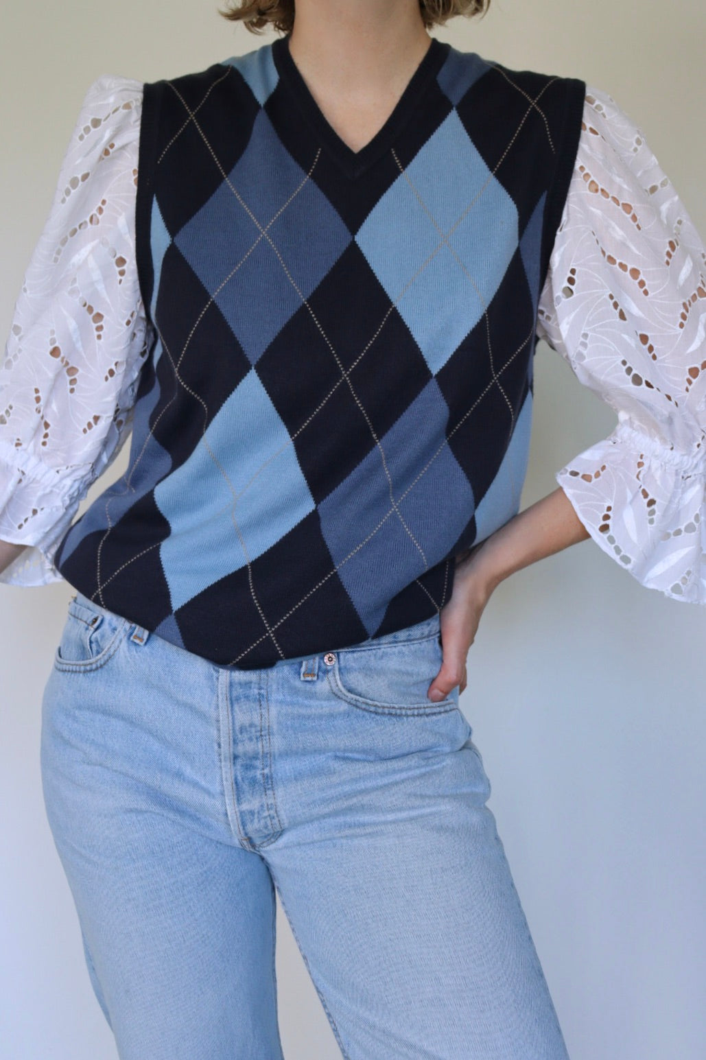 The Bold Sleeve - vintage white cotton blouse / top - S up to M/L
