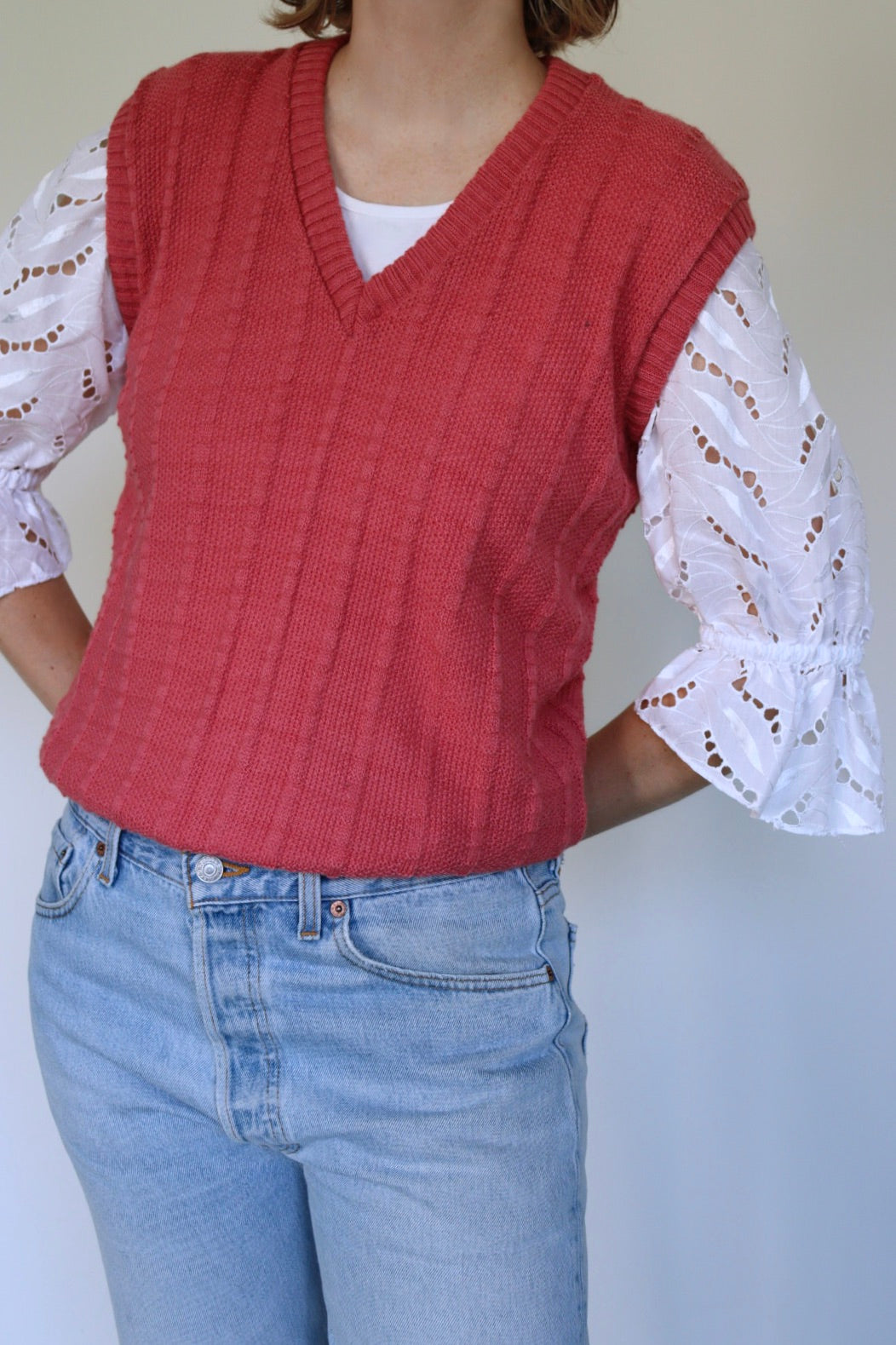 The Bold Sleeve - vintage white cotton blouse / top - S up to M/L