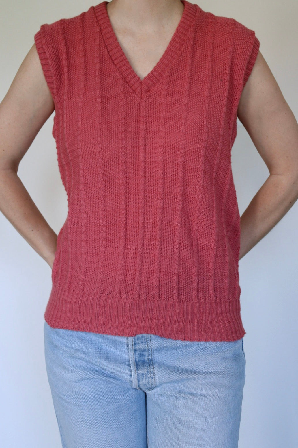 The Pink V-neck - vintage knitted spencer / sweater vest - S up to M