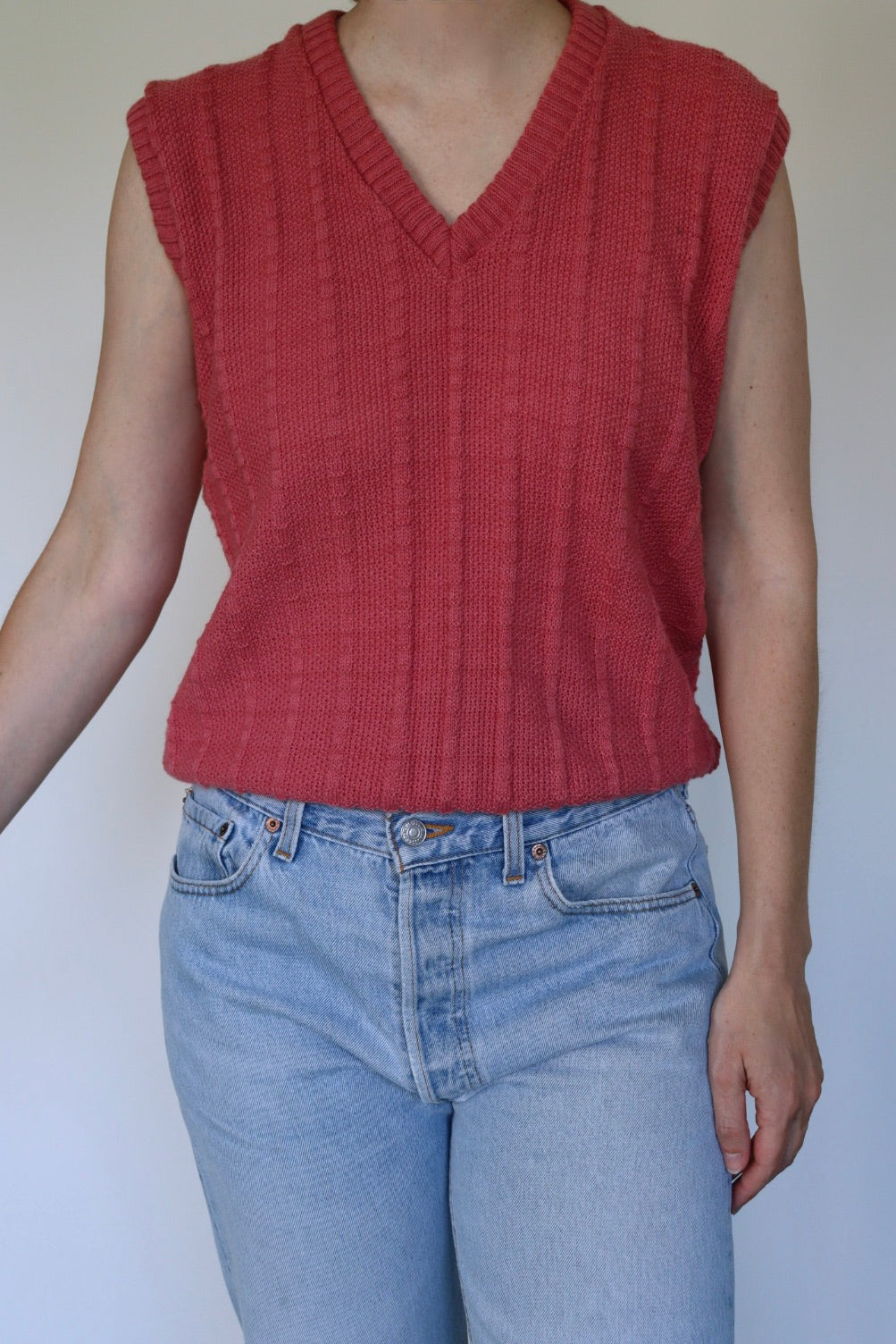 The Pink V-neck - vintage knitted spencer / sweater vest - S up to M