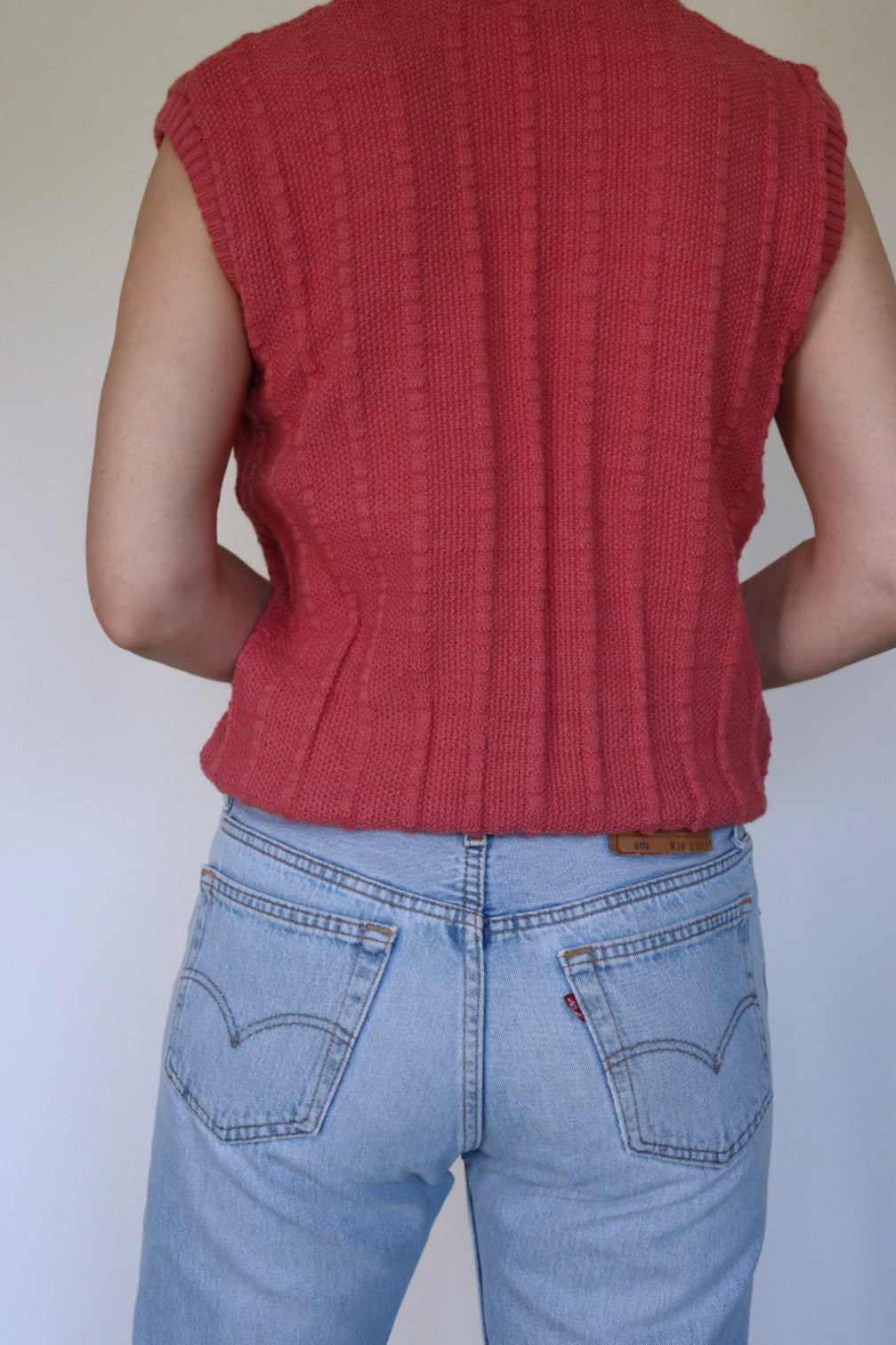 The Pink V-neck - vintage knitted spencer / sweater vest - S up to M