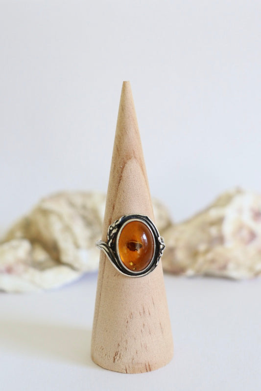 The Amber Fairy - vintage silver ring