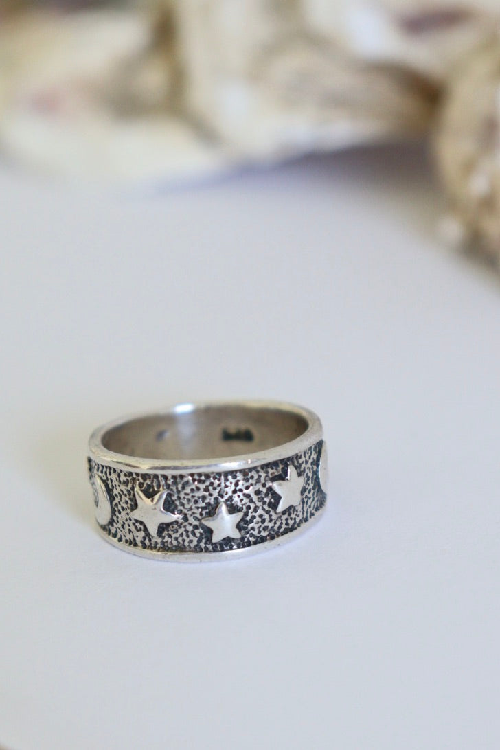 The Moon & Stars - vintage silver ring