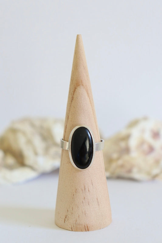 The Diagonal Onyx - vintage silver ring
