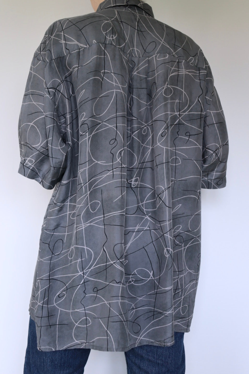 The Grey Silk - vintage silk short sleeve blouse - S up to XL