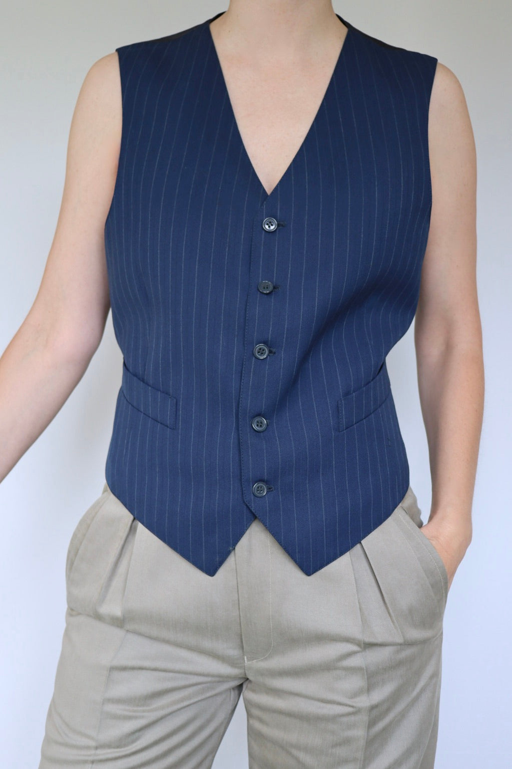 The Blue Pinstripe - vintage vest / gilet - S up to M/L