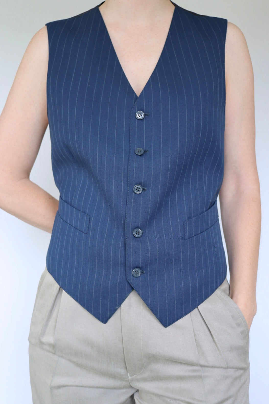 The Blue Pinstripe - vintage vest / gilet - S up to M/L