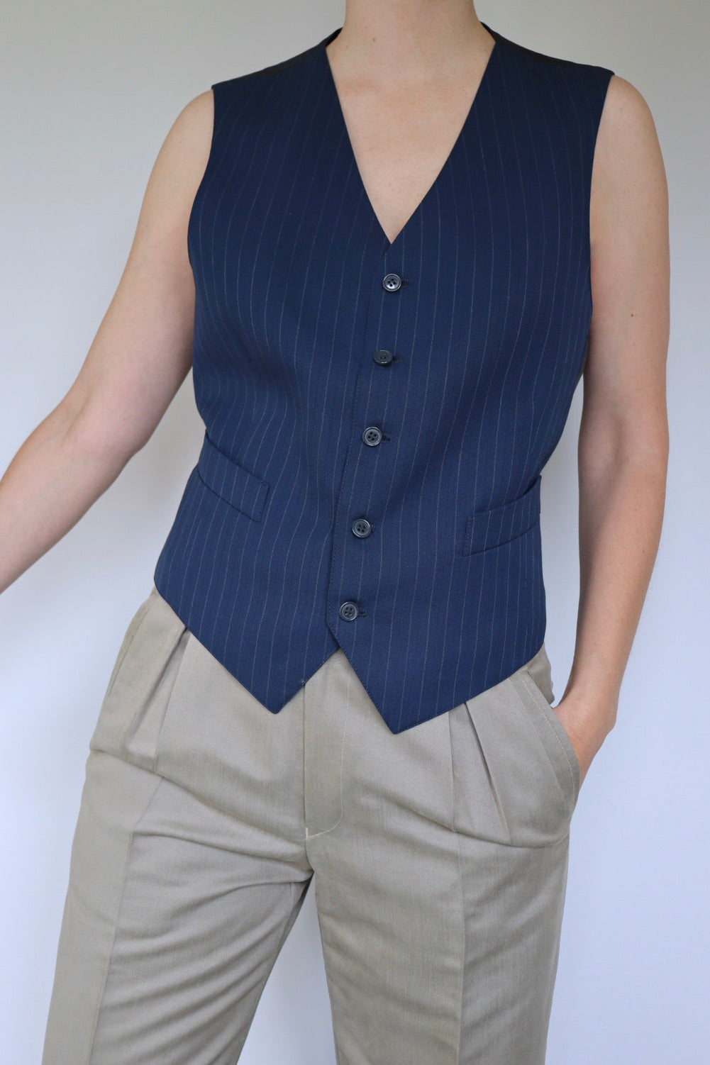 The Blue Pinstripe - vintage vest / gilet - S up to M/L
