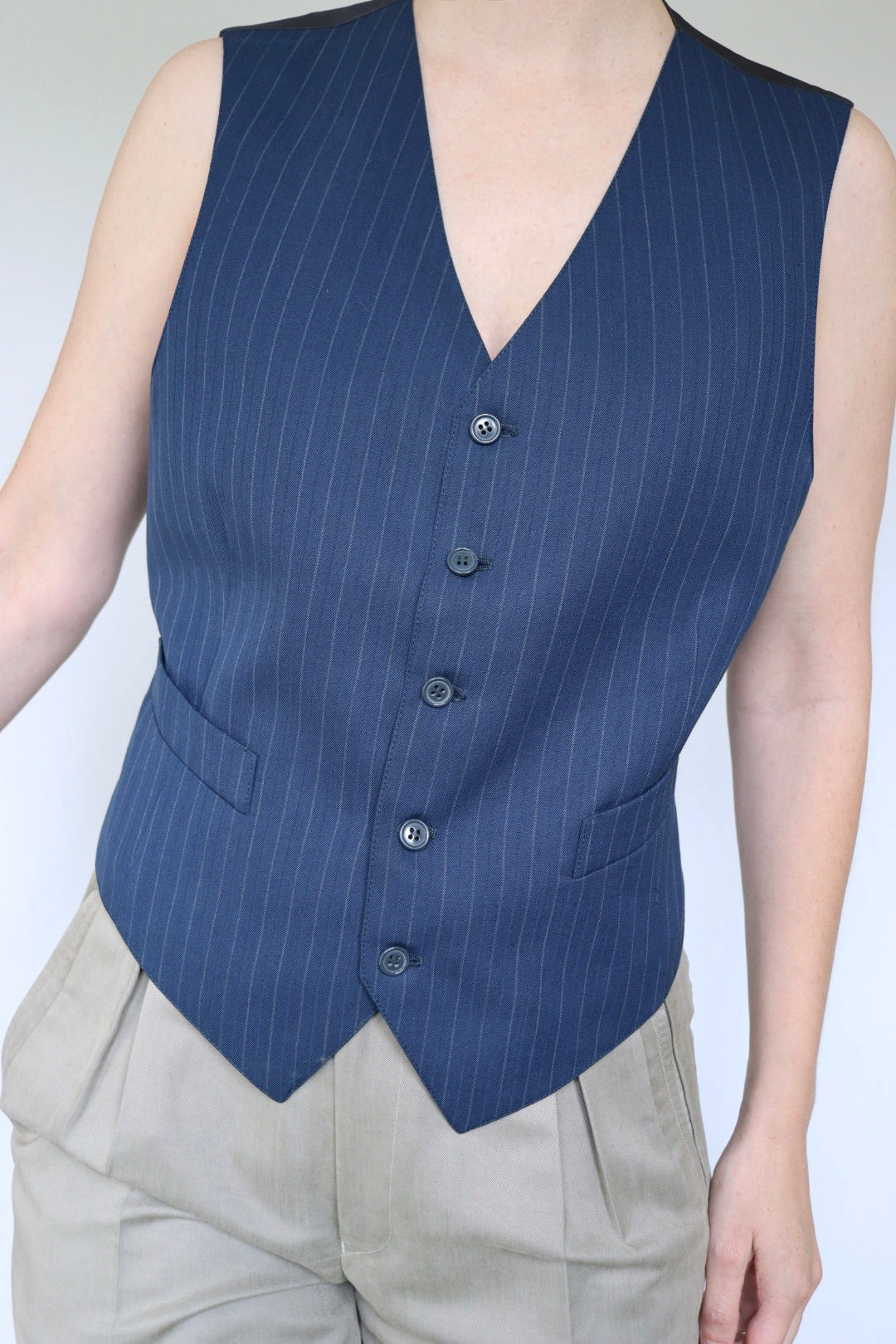 The Blue Pinstripe - vintage vest / gilet - S up to M/L