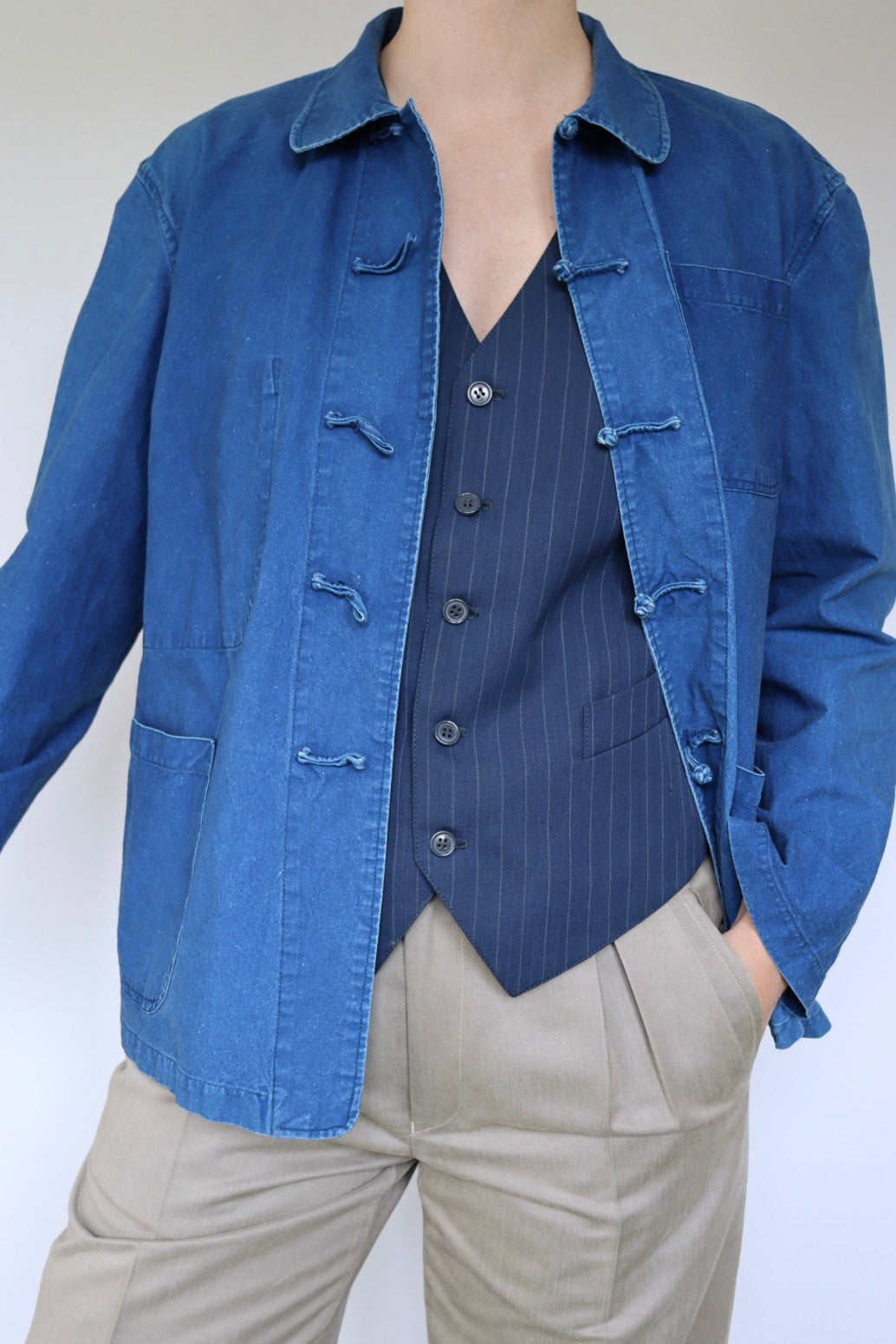 The Blue Pinstripe - vintage vest / gilet - S up to M/L