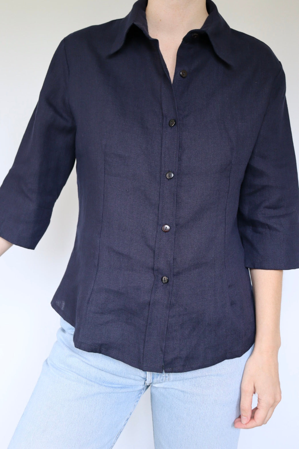 The Navy Linen - vintage linen blouse - S up to M/L