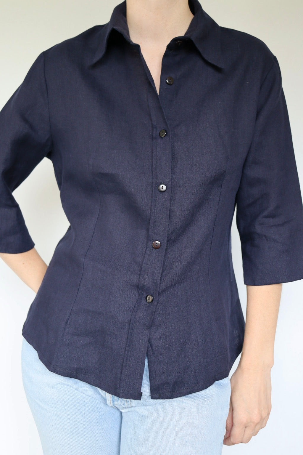 The Navy Linen - vintage linen blouse - S up to M/L