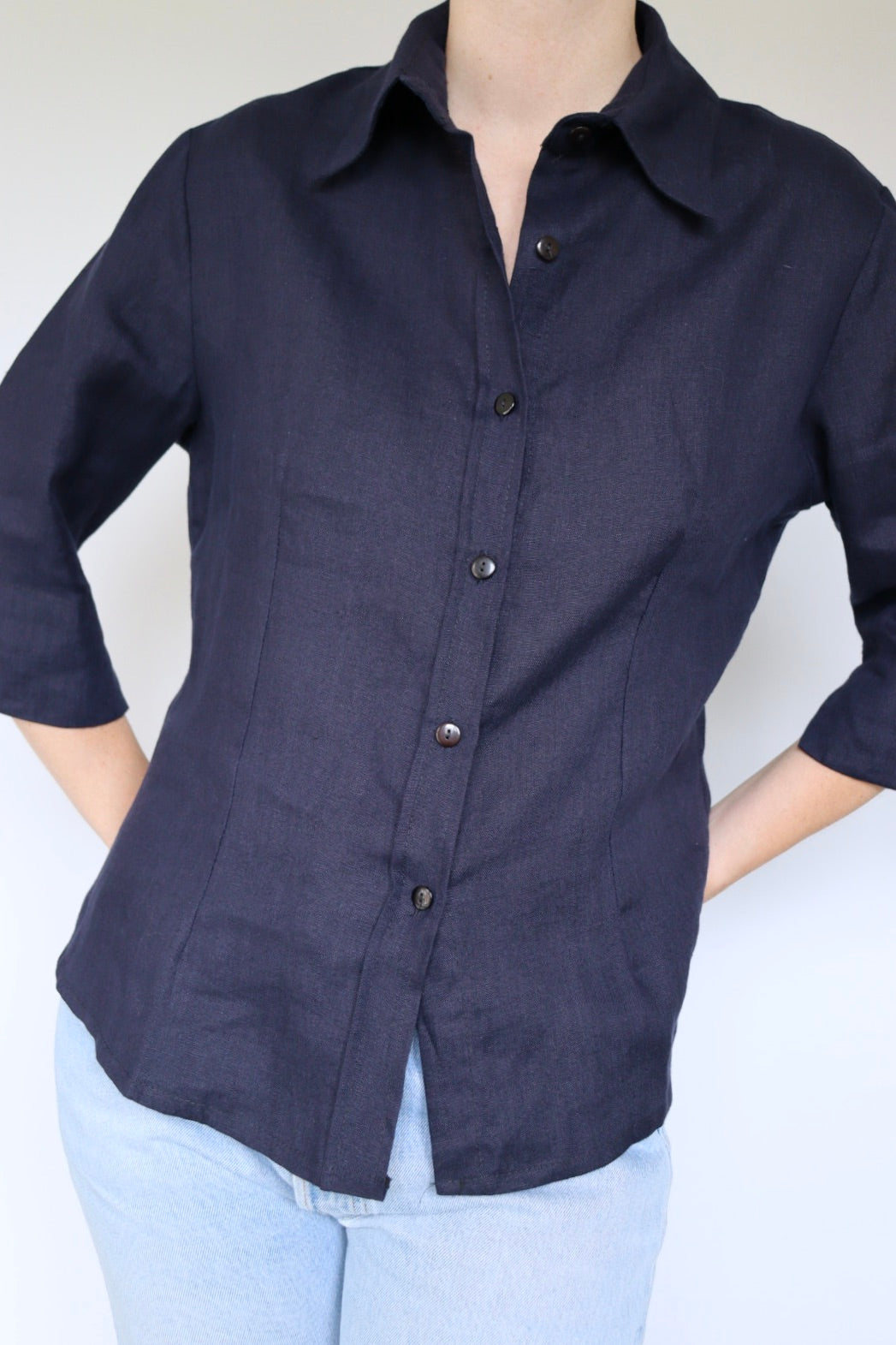 The Navy Linen - vintage linen blouse - S up to M/L