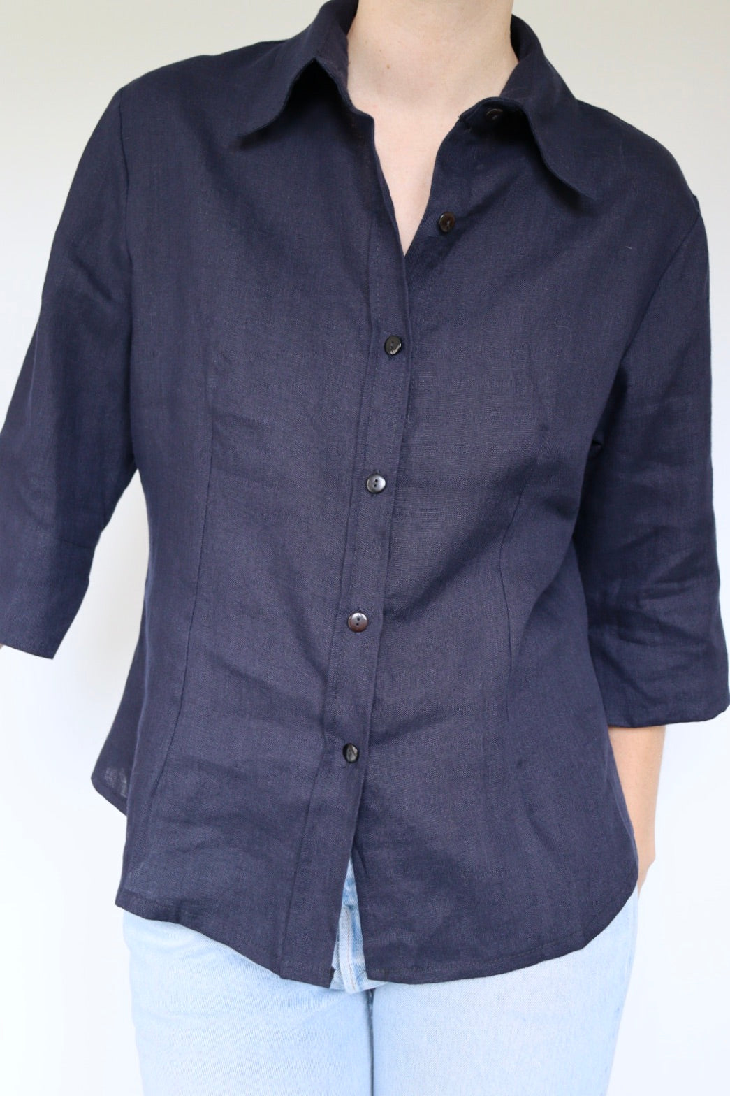 The Navy Linen - vintage linen blouse - S up to M/L