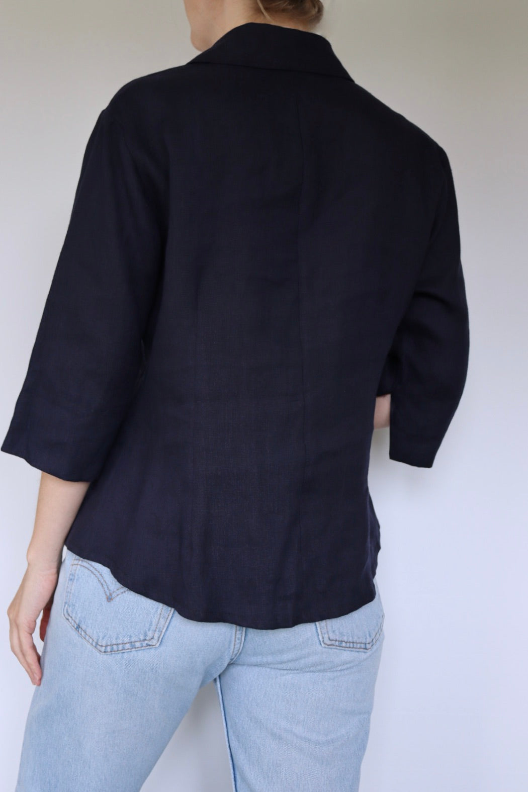 The Navy Linen - vintage linen blouse - S up to M/L