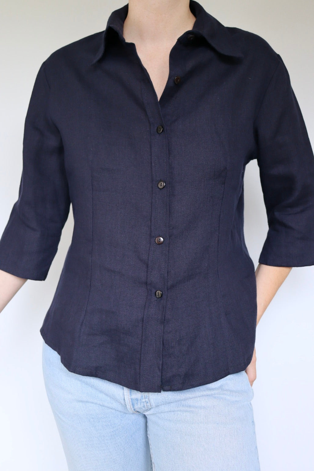 The Navy Linen - vintage linen blouse - S up to M/L