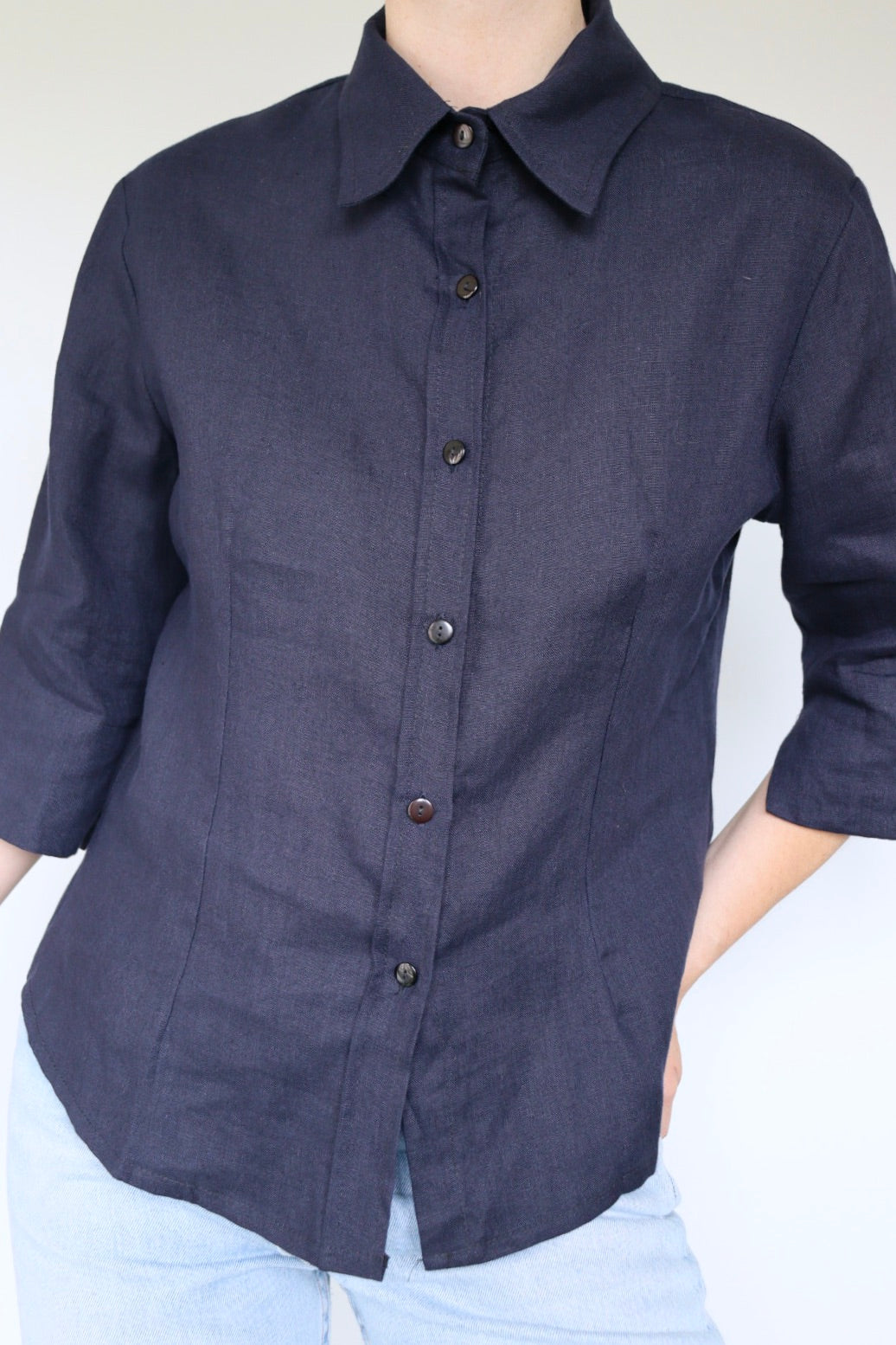 The Navy Linen - vintage linen blouse - S up to M/L