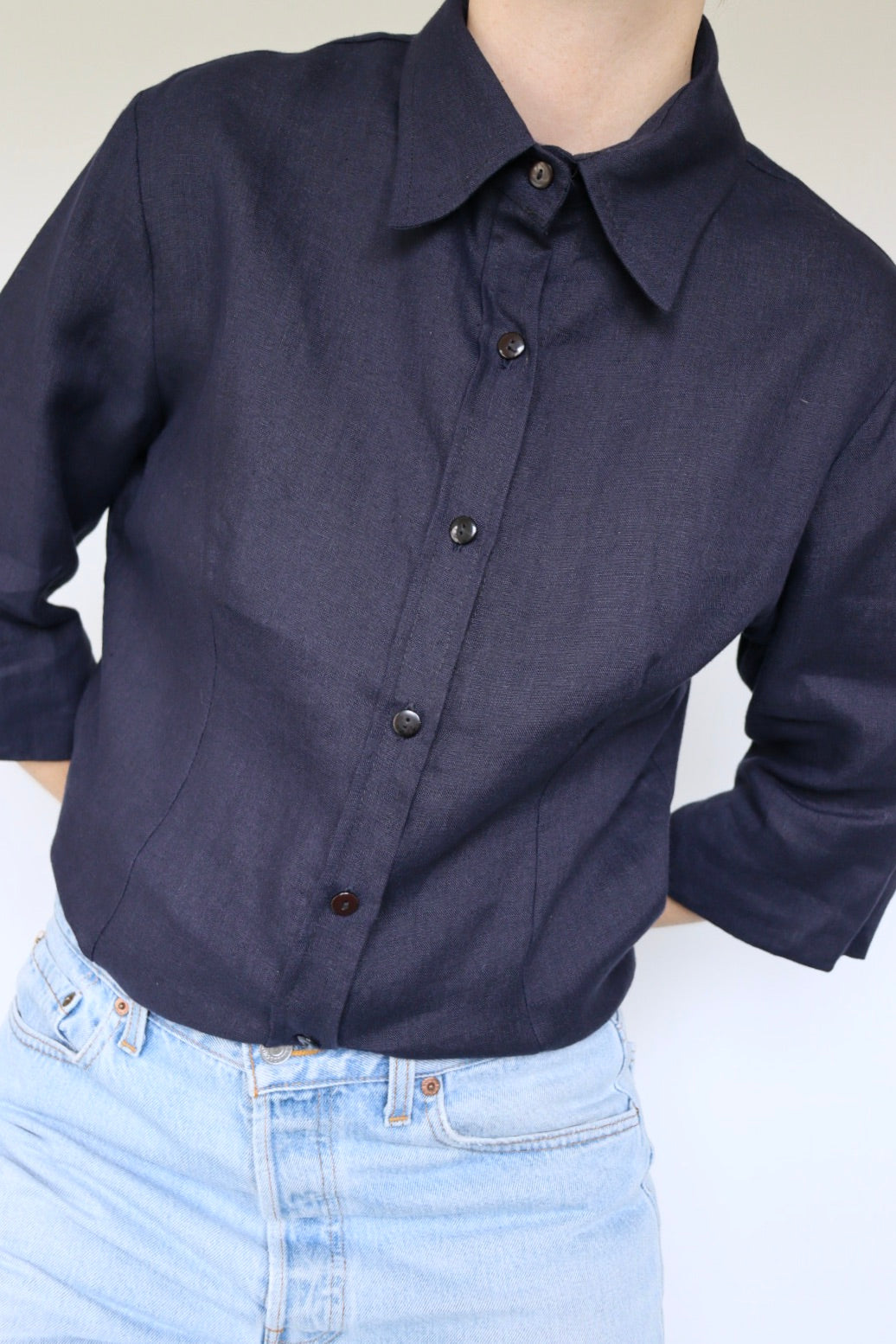 The Navy Linen - vintage linen blouse - S up to M/L