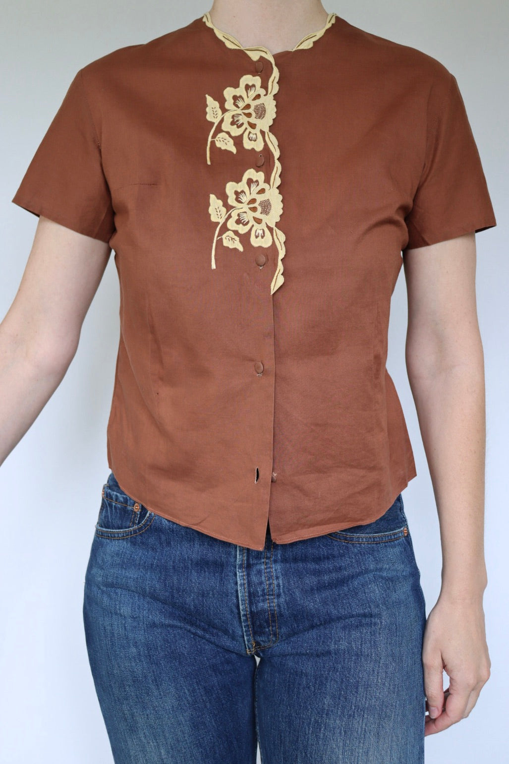 The Floral Embroidery - vintage blouse / top - S up to S/M
