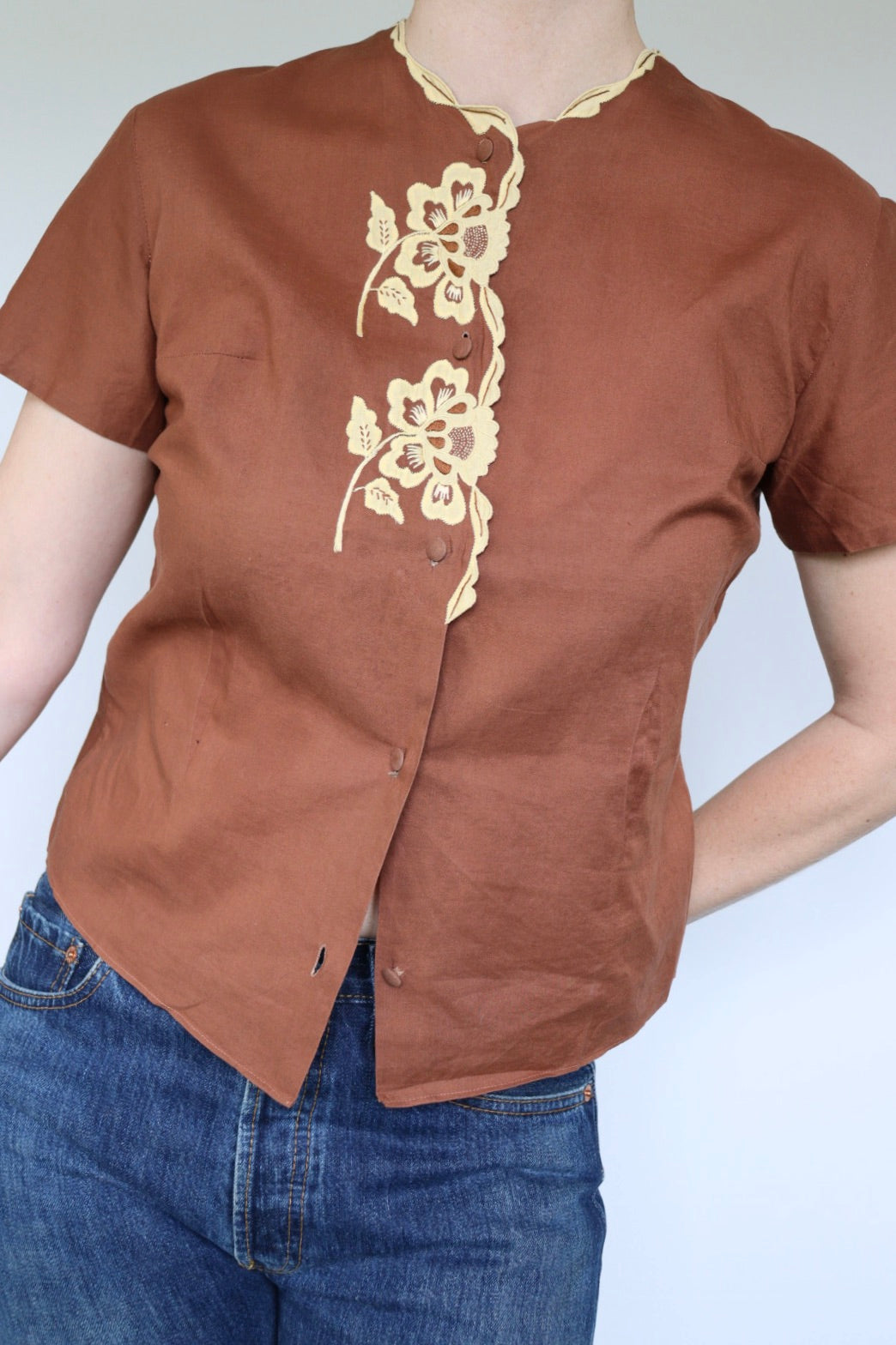 The Floral Embroidery - vintage blouse / top - S up to S/M
