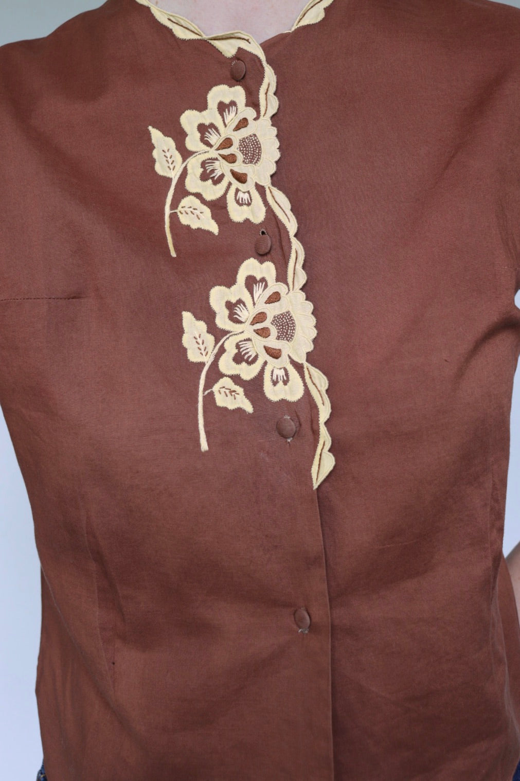 The Floral Embroidery - vintage blouse / top - S up to S/M