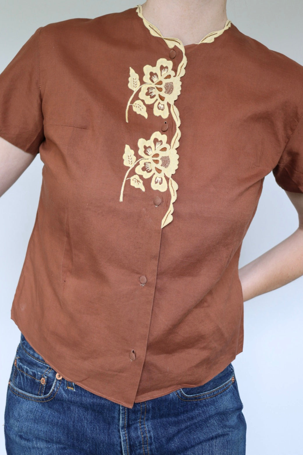 The Floral Embroidery - vintage blouse / top - S up to S/M