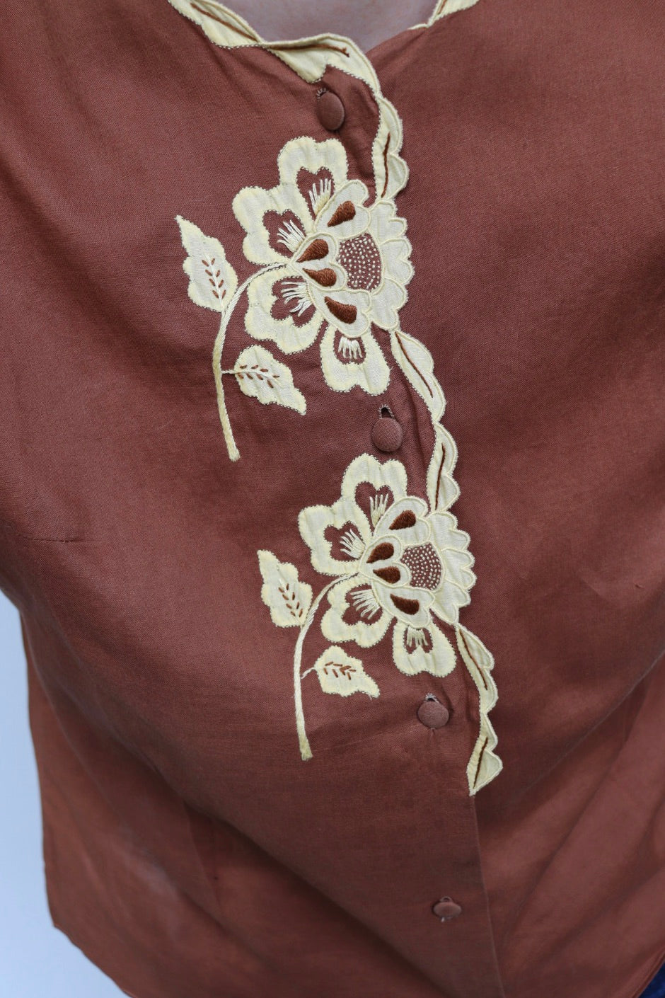 The Floral Embroidery - vintage blouse / top - S up to S/M